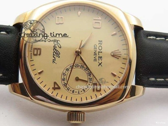 MiroTime 0103 EyeCatching Cellini Date RG Rose Gold Dial Numeral Markers On Black Leather Strap A 3884